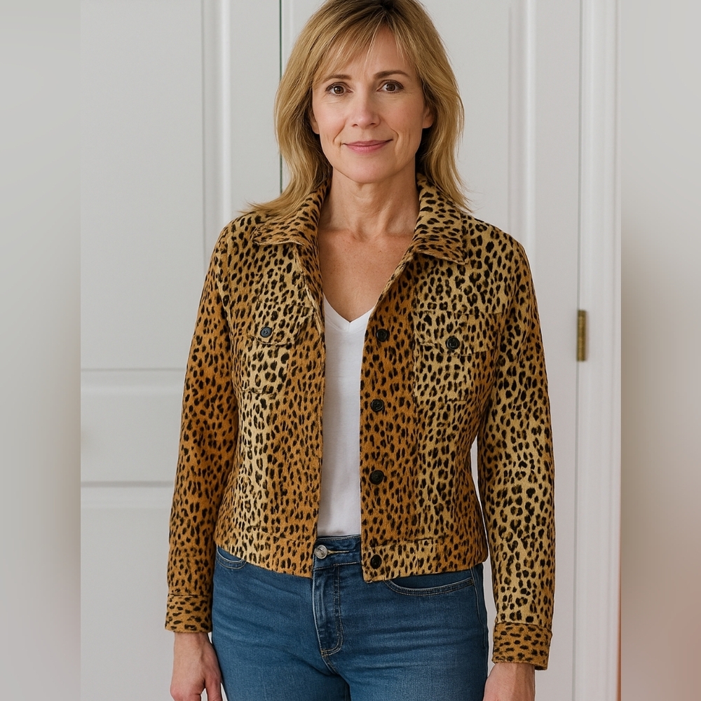 Focus 2000 By Charles Glueck Soft Faux Leopard Jacket Size 6